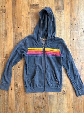 Aviator Nation Kids Grey Rainbow Stripe Zip Hoodie